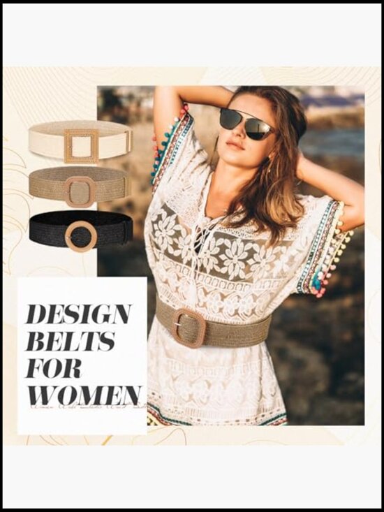 3 Pack Straw Woven Elastic Waist Belt Bohemian Dress Braided Belt